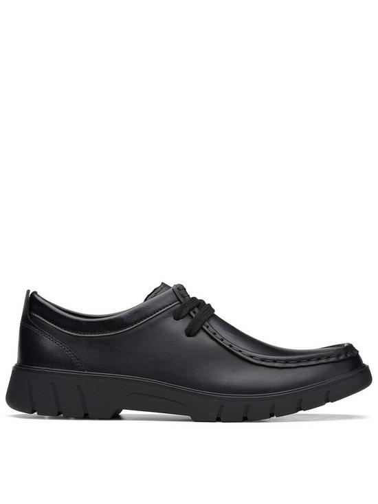 front image of clarks-youth-branch-low-school-shoe-black-leather