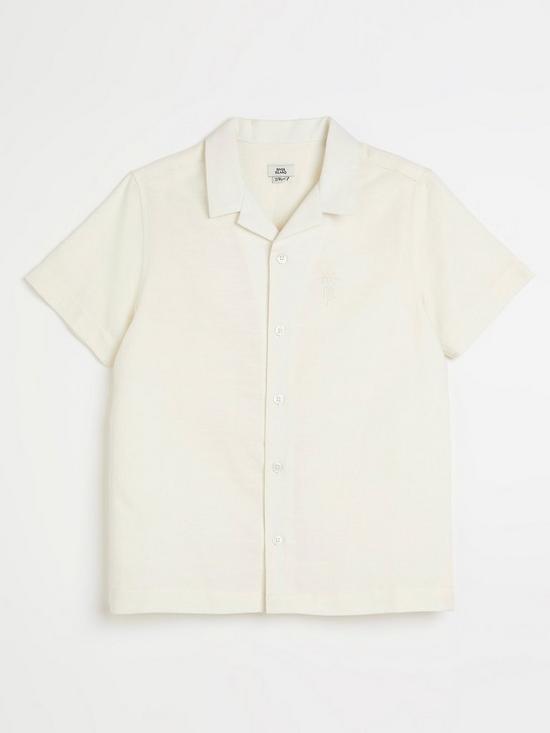 front image of river-island-boys-embroidered-short-sleeve-shirt-cream