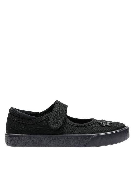 front image of clarks-kidsnbsphopper-go-canvas-mary-jane-plimsoll-black