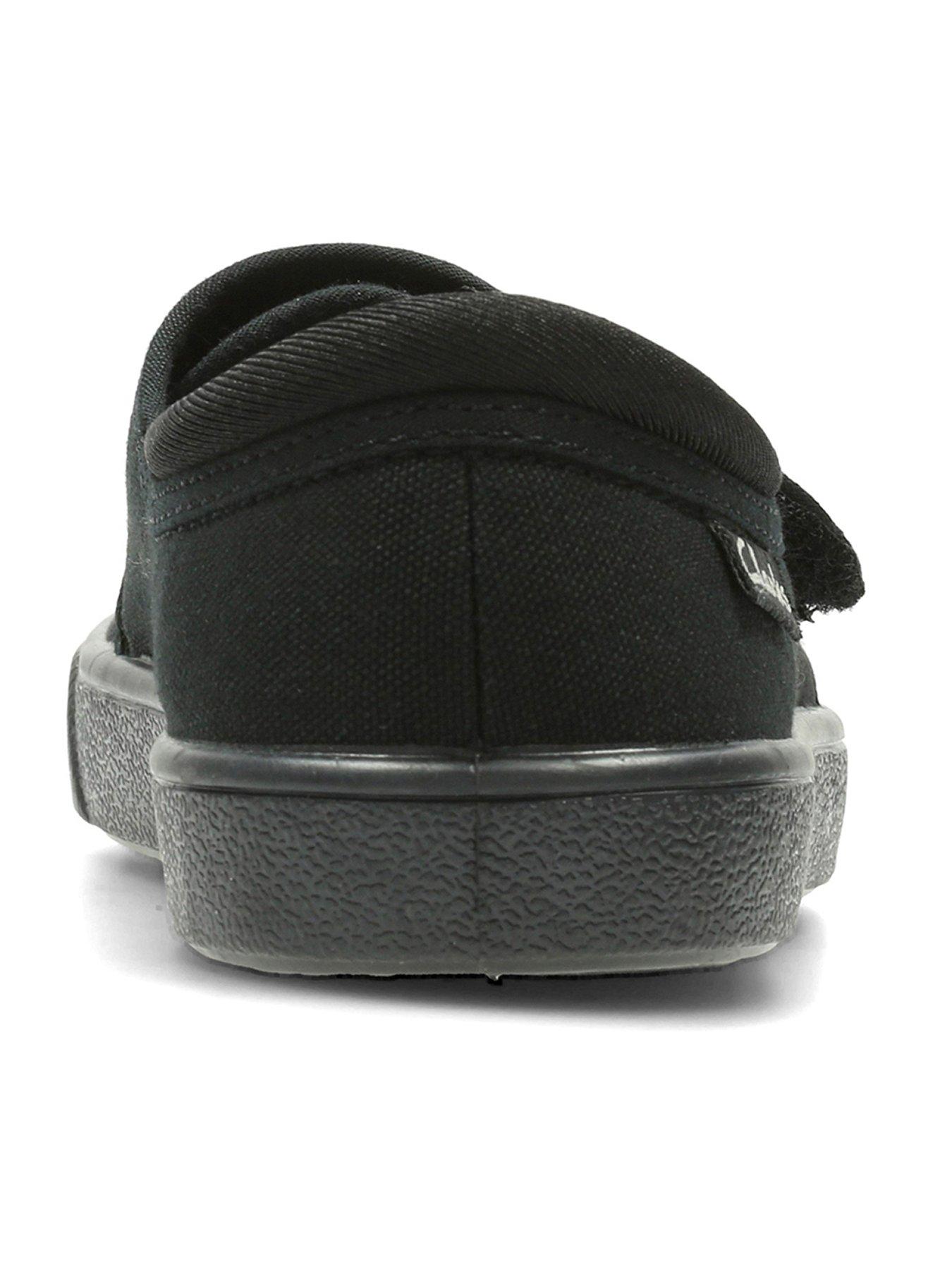 stillFront image of clarks-kids-hopper-run-canvas-strap-plimsoll-black