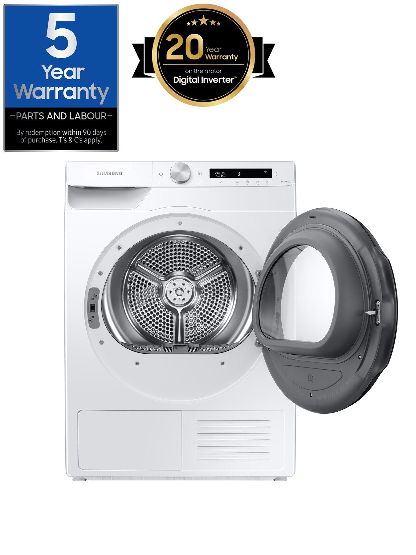  image of samsung-series-5-ai-energy-dv90t5240aws1-with-optimaldrytrade-heat-pump-tumble-dryer-9kg-load-a-rated-white