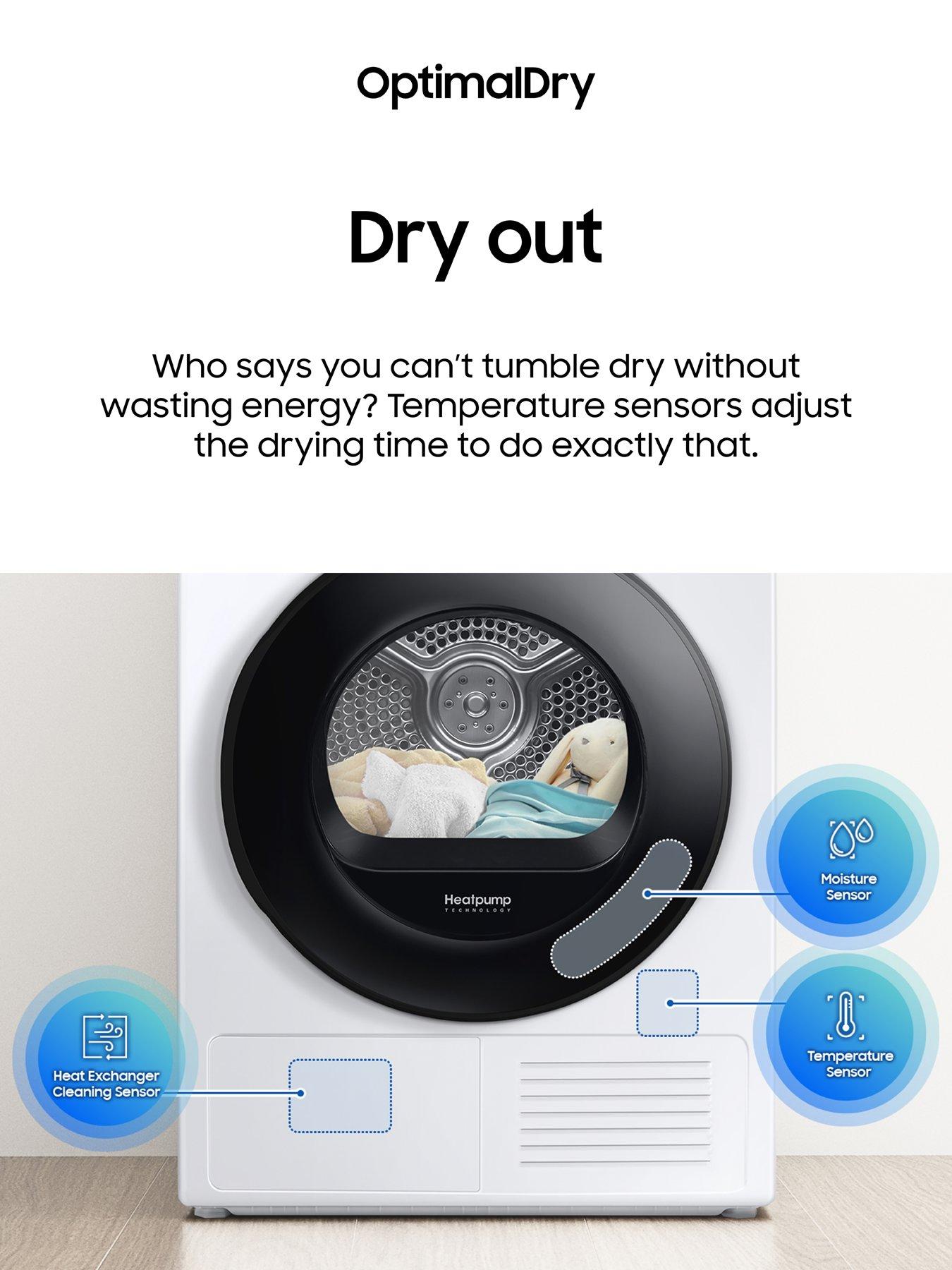  image of samsung-series-5-ai-energy-dv90t5240aws1-with-optimaldrytrade-heat-pump-tumble-dryer-9kg-load-a-rated-white