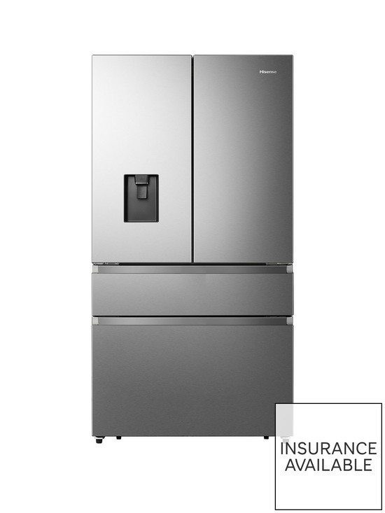 front image of hisense-rf749n4wif-90cm-wide-pureflat-french-door-fridge-freezer-premium-stainless-steel