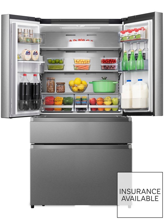 stillFront image of hisense-rf749n4wif-90cm-wide-pureflat-french-door-fridge-freezer-premium-stainless-steel