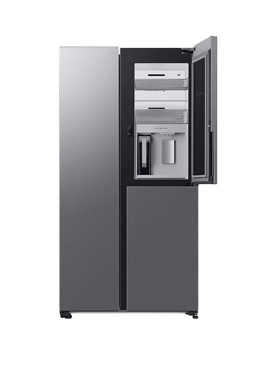 front image of samsung-series-9-rh69b8931s9eu-american-fridge-freezer-with-beverage-centertrade-e-rated-matte-stainless