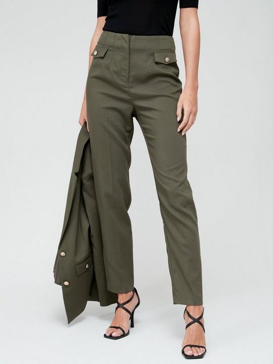 front image of v-by-very-button-pocket-sculpture-trousers-greennbsp