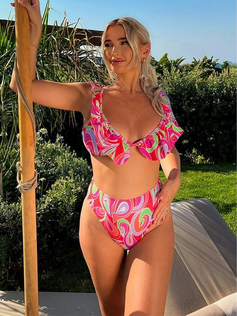 in-the-style-billie-faiers-red-abstract-ruffle-bikini-top