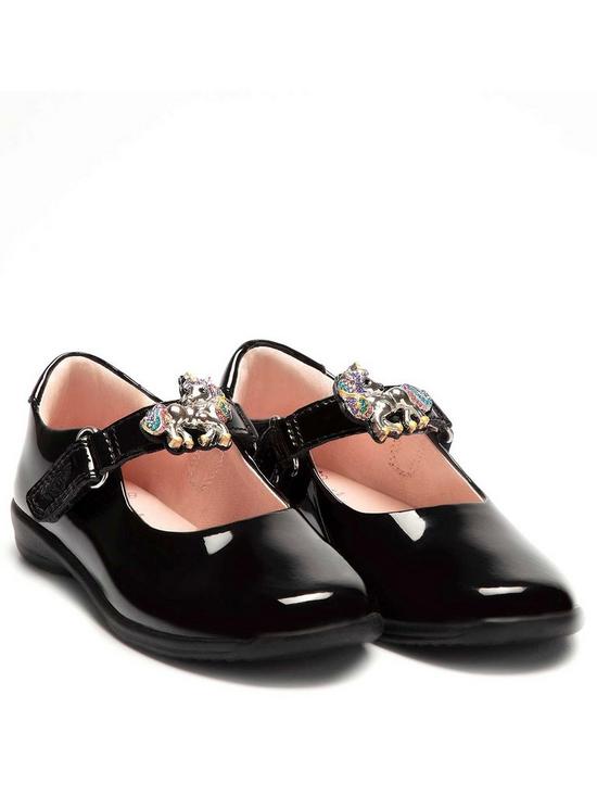 front image of lelli-kelly-bella-unicorn-shoes-black