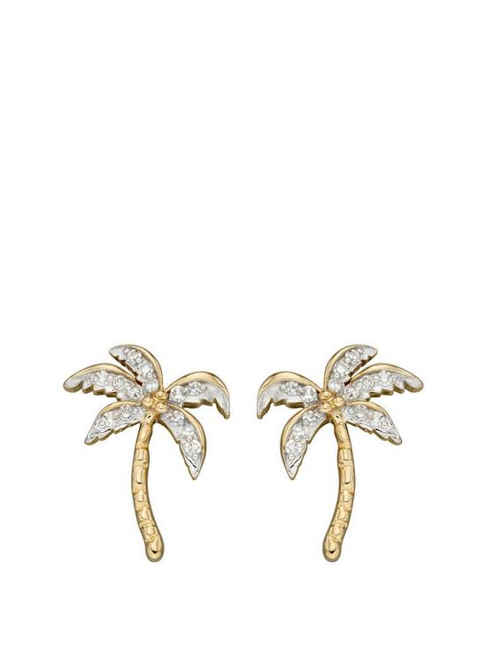 front image of love-gold-9ct-gold-palm-tree-diamond-stud-earrings