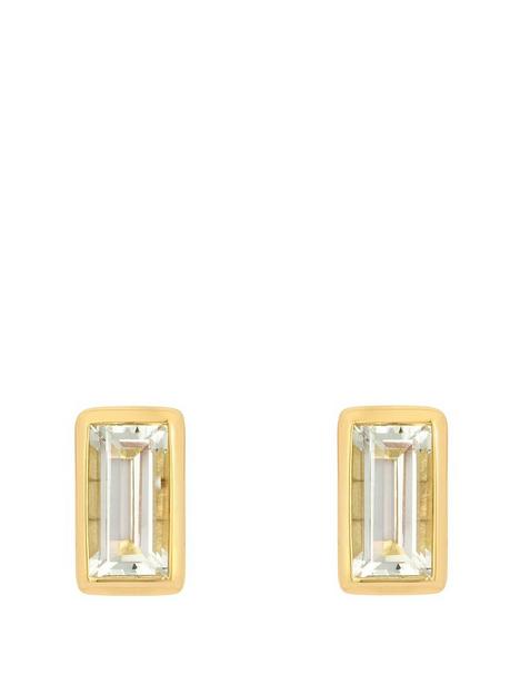 the-love-silver-collection-yellow-gold-plated-silver-rectangle-cut-green-amethyst-stud-earrings