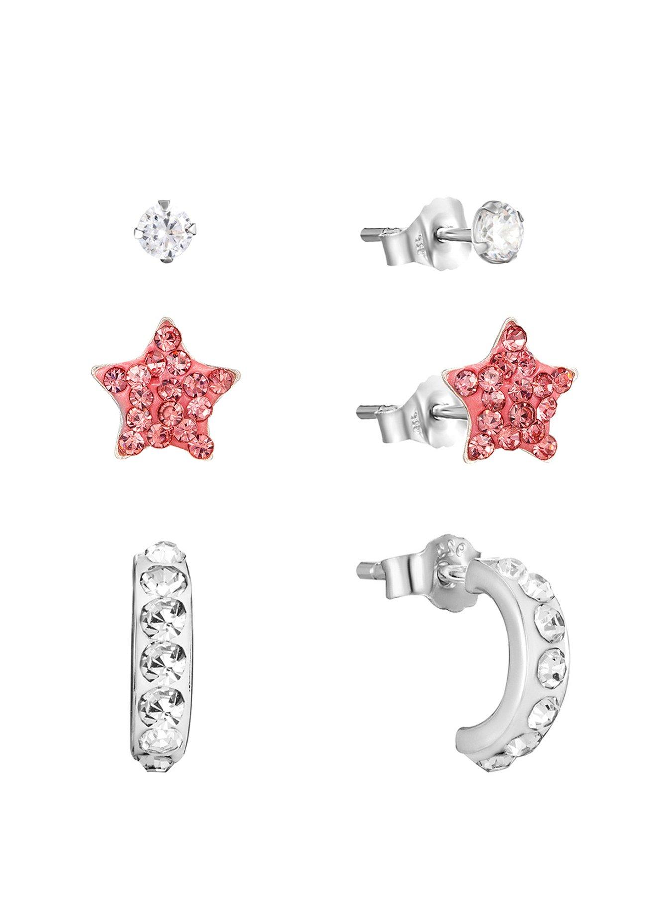 the-love-collection-sterling-silver-crystal-3-pack-3mm-studs-half-hoops-amp-6mm-pink-star-studs