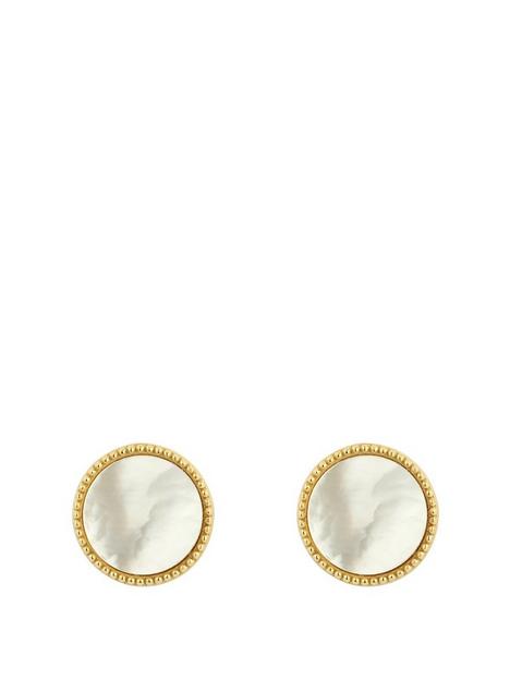 the-love-silver-collection-gold-plated-silver-comfort-medallion-mother-of-pearl-stud-earrings