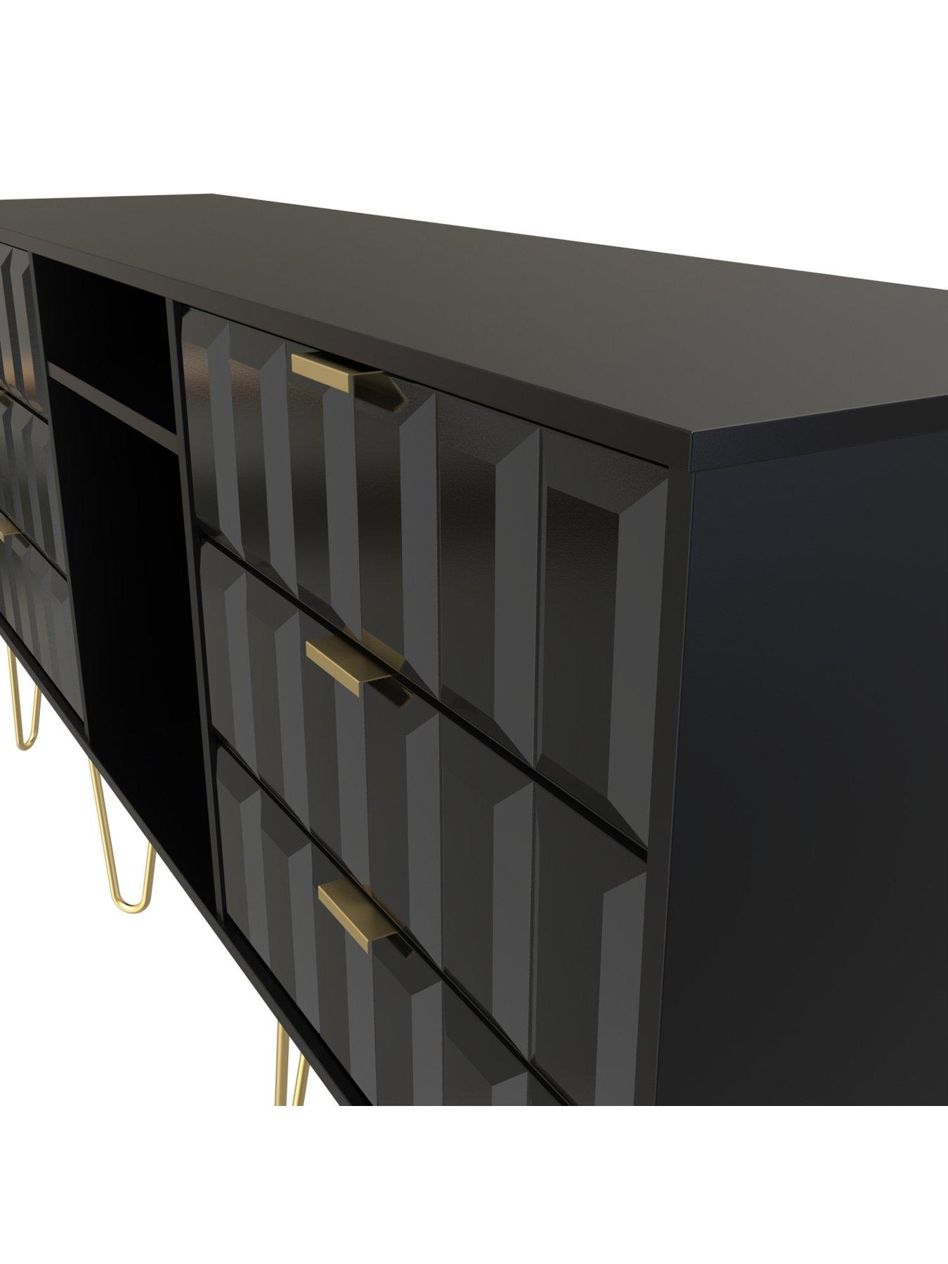  image of swift-cube-ready-assemblednbsp6-drawer-tv-unitsideboard-fits-up-to-65-inch-tv-blacknbsp--fscreg-certified
