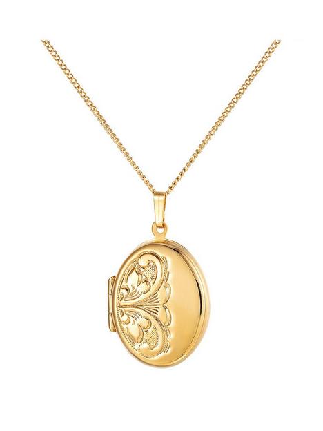 the-love-silver-collection-18ct-gold-plated-sterling-silver-hand-engraved-oval-locket-18-adjustable-curb-chain