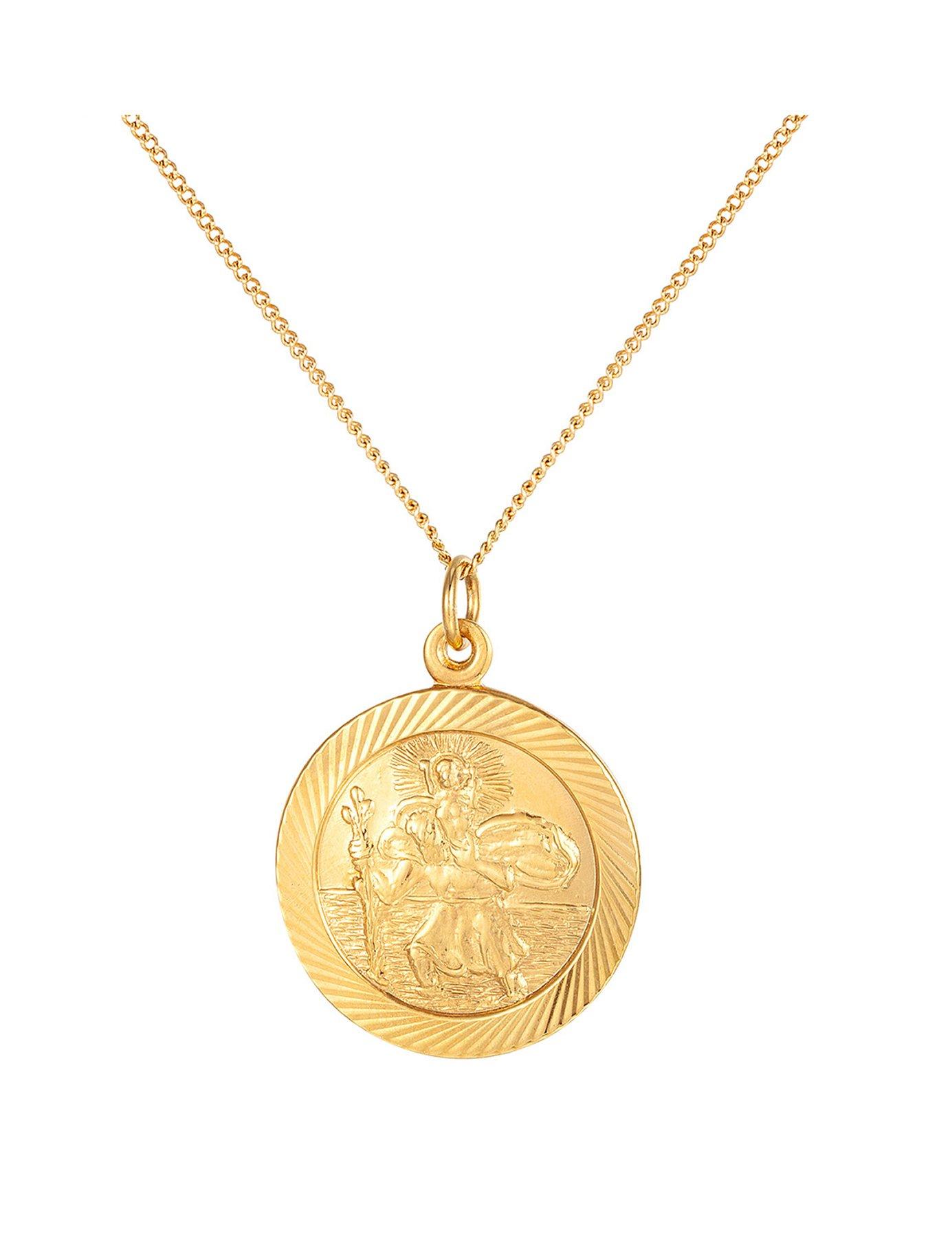 undefined 18ct Gold Plated Sterling Silver St. Christopher Pendant, 20" Adjustable Curb Chain.