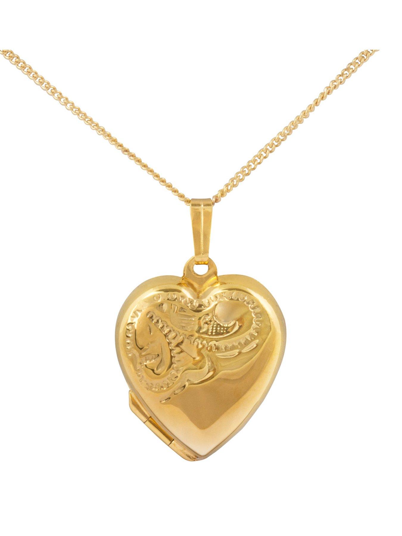 undefined 18ct Gold Plated Sterling Silver Hand-Engraved Heart Locket, 18" Adjustable Curb Chain