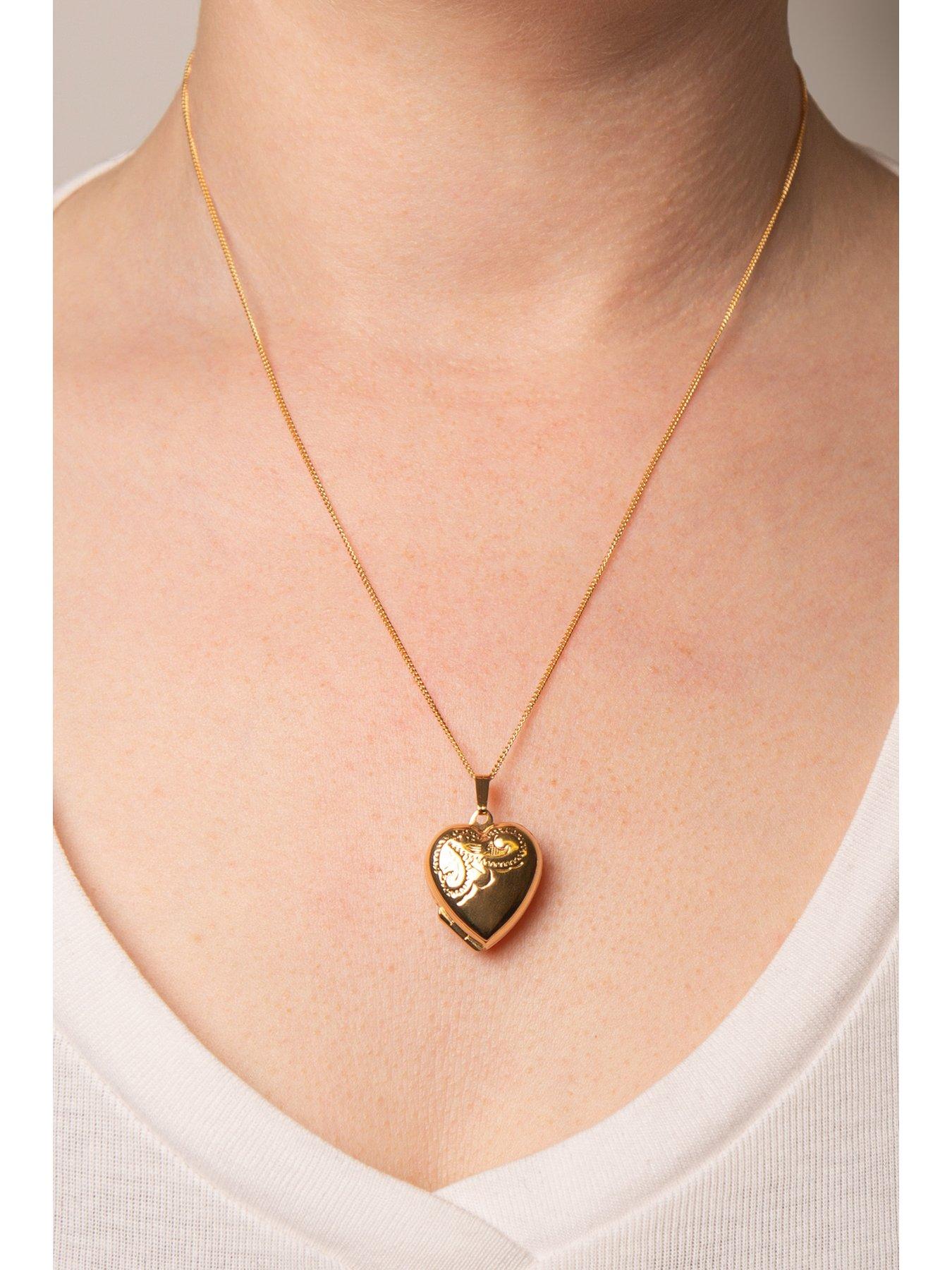  image of the-love-collection-18ct-gold-plated-sterling-silver-hand-engraved-heart-locket-18-adjustable-curb-chain