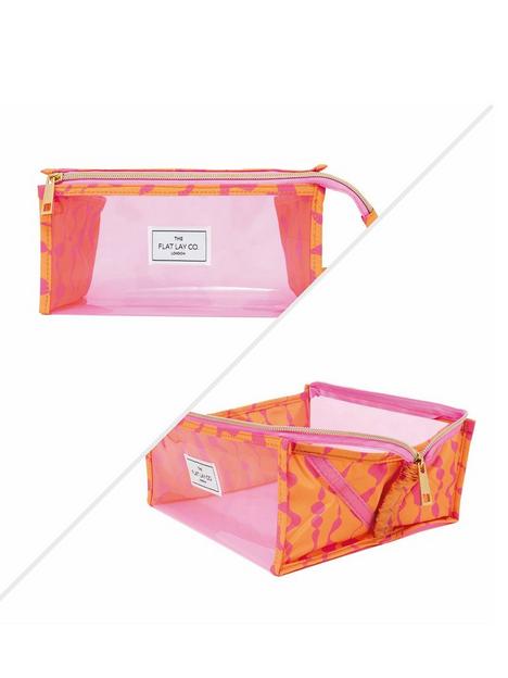 the-flat-lay-co-open-flat-makeup-jelly-box-bag-pink-dribbles-on-orange
