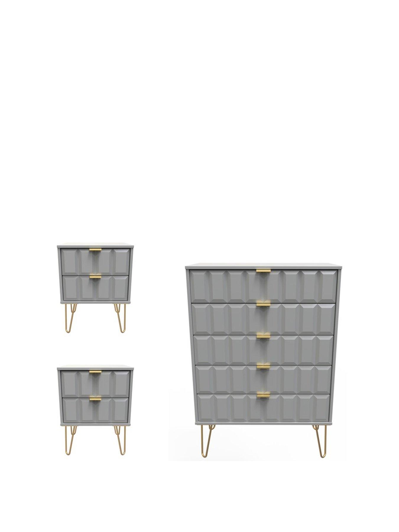 undefined Cube 3 Piece Ready Assembled Package - 5 Drawer Chest and 2 Bedside Chests - FSC® Certified