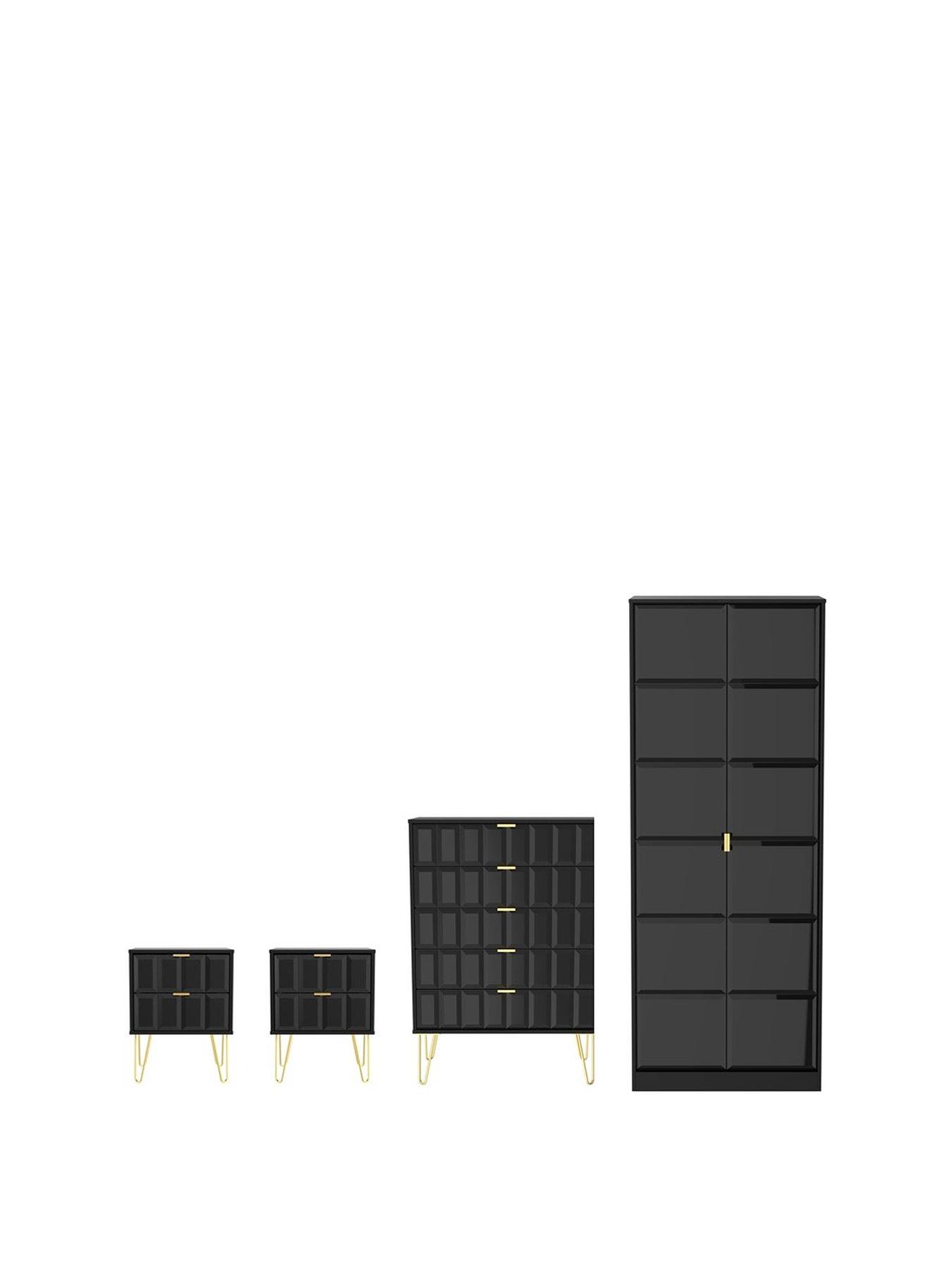 SWIFT Cube 4 Piece Ready Assembled Package - 2 Door Wardrobe, 5 Drawer Chest and 2 Bedside Chests - FSC® Certified