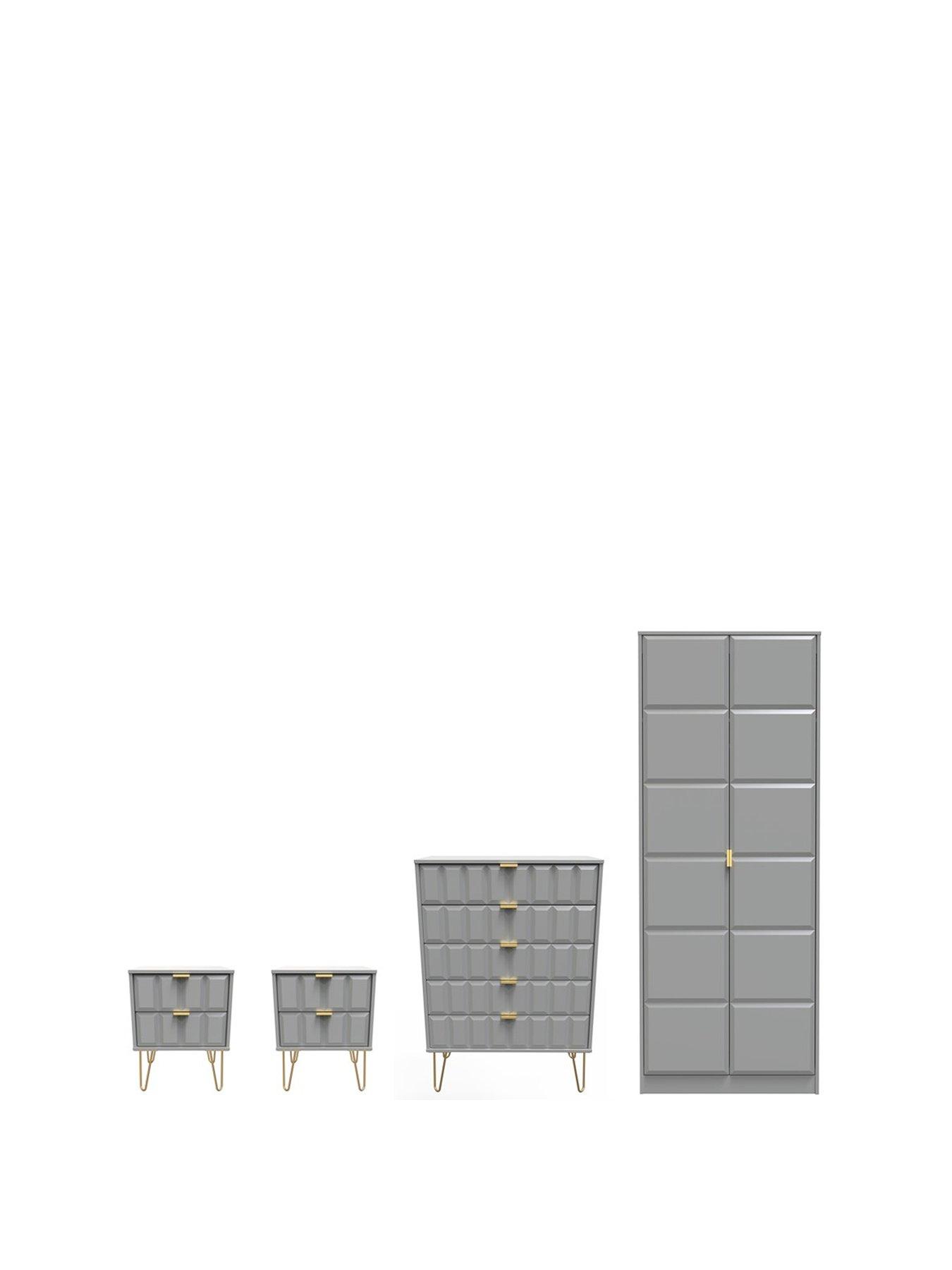 undefined Cube 4 Piece Ready Assembled Package - 2 Door Wardrobe, 5 Drawer Chest and 2 Bedside Chests - FSC® Certified