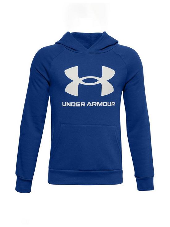 front image of under-armour-rival-fleece-hoodie-older-boys-bluewhite