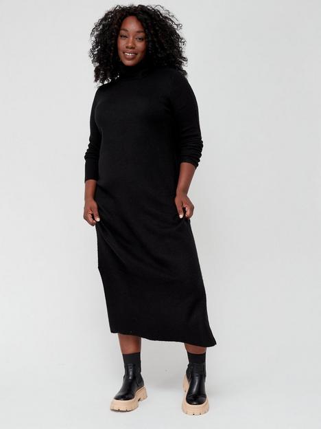 vero-moda-curve-roll-neck-knitted-midi-dress-black