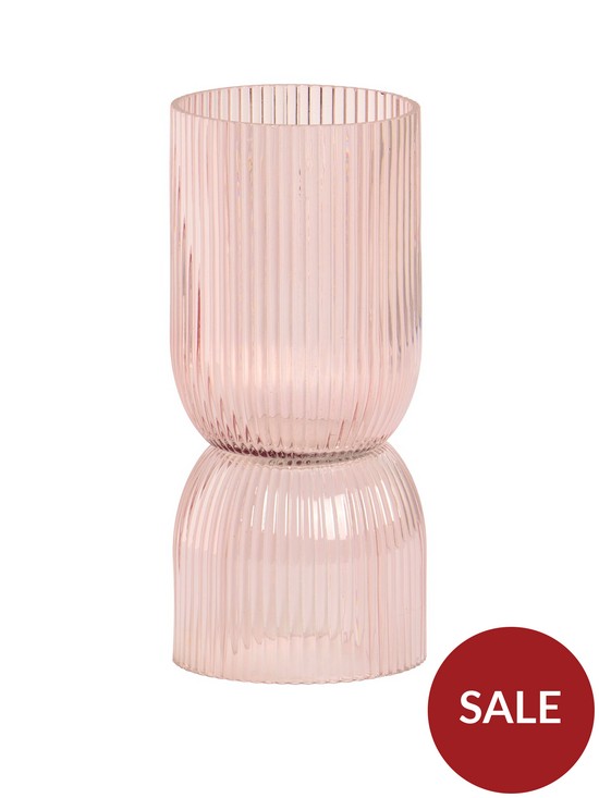 front image of chapter-b-ribbed-glass-dual-vase-and-candle-holder-small