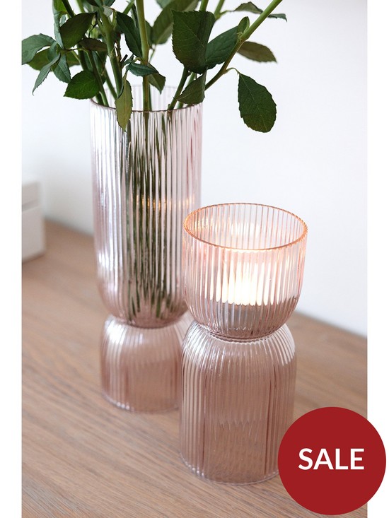 stillFront image of chapter-b-ribbed-glass-dual-vase-and-candle-holder-small