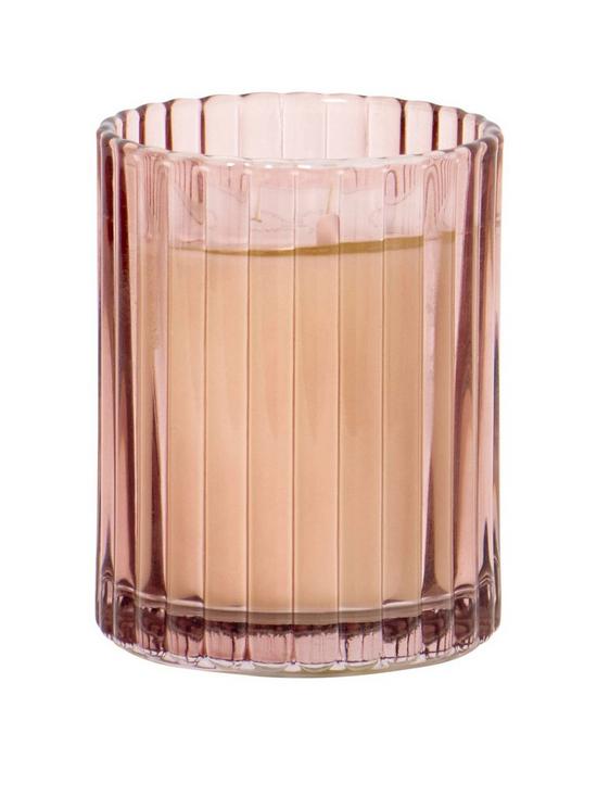 front image of chapter-b-ribbed-glass-candle-pink