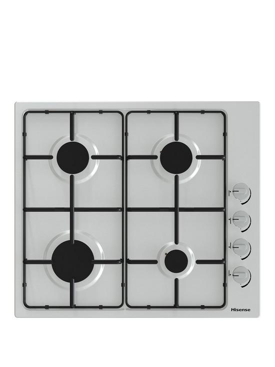front image of hisense-gm642xsuk-58cm-gas-hob-stainless-steel