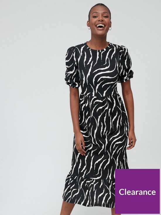 front image of v-by-very-puff-sleeve-tiered-midi-dress-mono