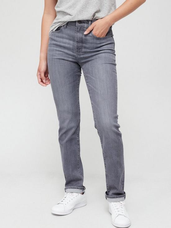 front image of levis-724trade-high-rise-straight-leg-jean-black-worn-in