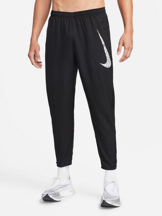 front image of nike-run-division-challenger-woven-pant-blacksilver