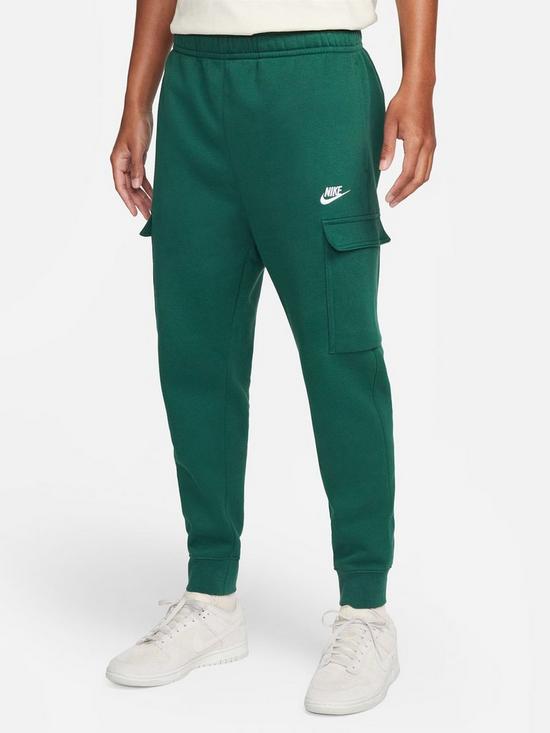 front image of nike-nsw-club-fleece-cargo-joggers-greennbsp