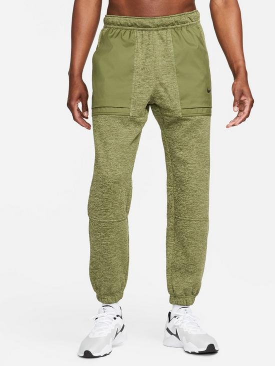front image of nike-train-therma-contrast-taper-pant-greenblack