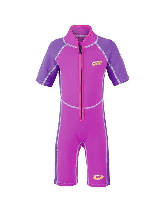 front image of osprey-infant-oyster-32mm-shorty-wetsuit-pink