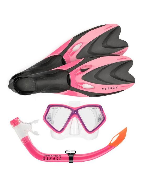 front image of osprey-kids-snorkel-set-with-pink-flippers