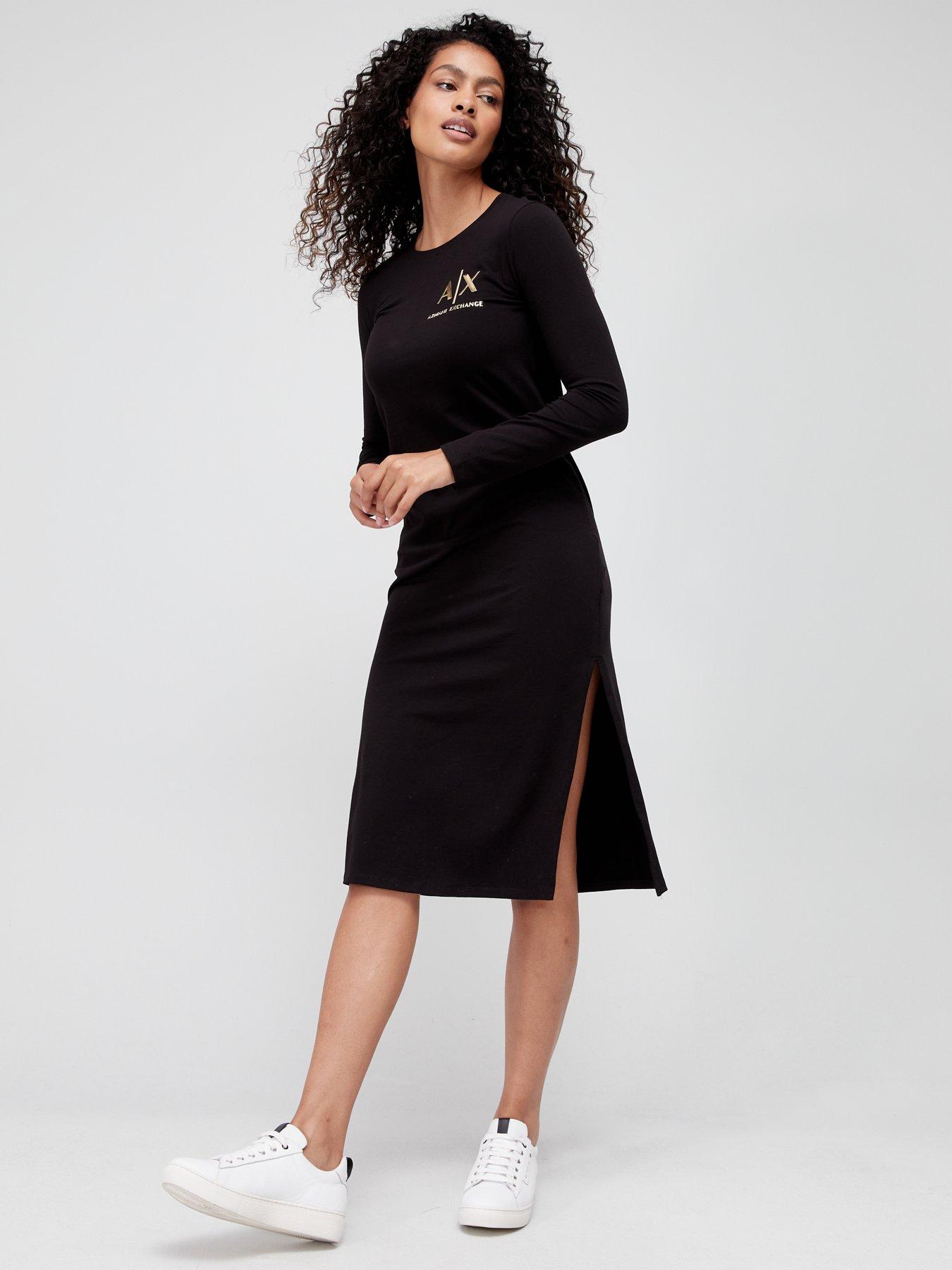 Armani Exchange Organic Cotton Logo Midi Dress - Black 