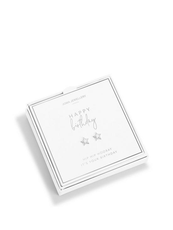 front image of joma-jewellery-beautifully-boxed-a-little-earrings-happy-birthday-silver-earring-box
