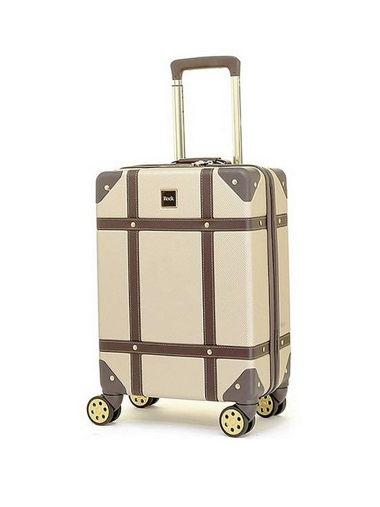 front image of rock-luggage-vintage-8-wheel-retro-style-hardshell-cabin-suitcase-gold