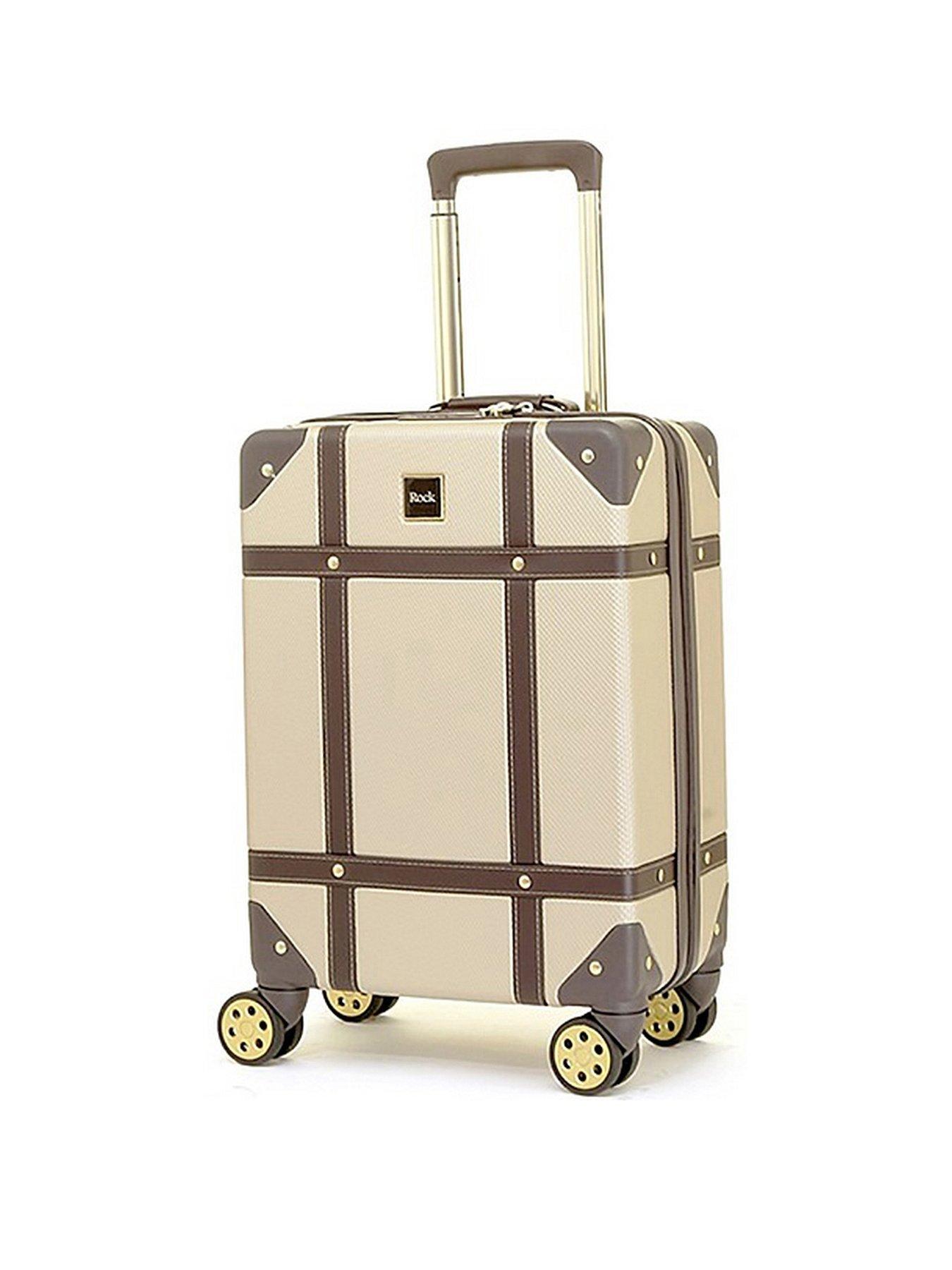undefined Vintage 8 Wheel Retro Style Hardshell Cabin Suitcase - Gold