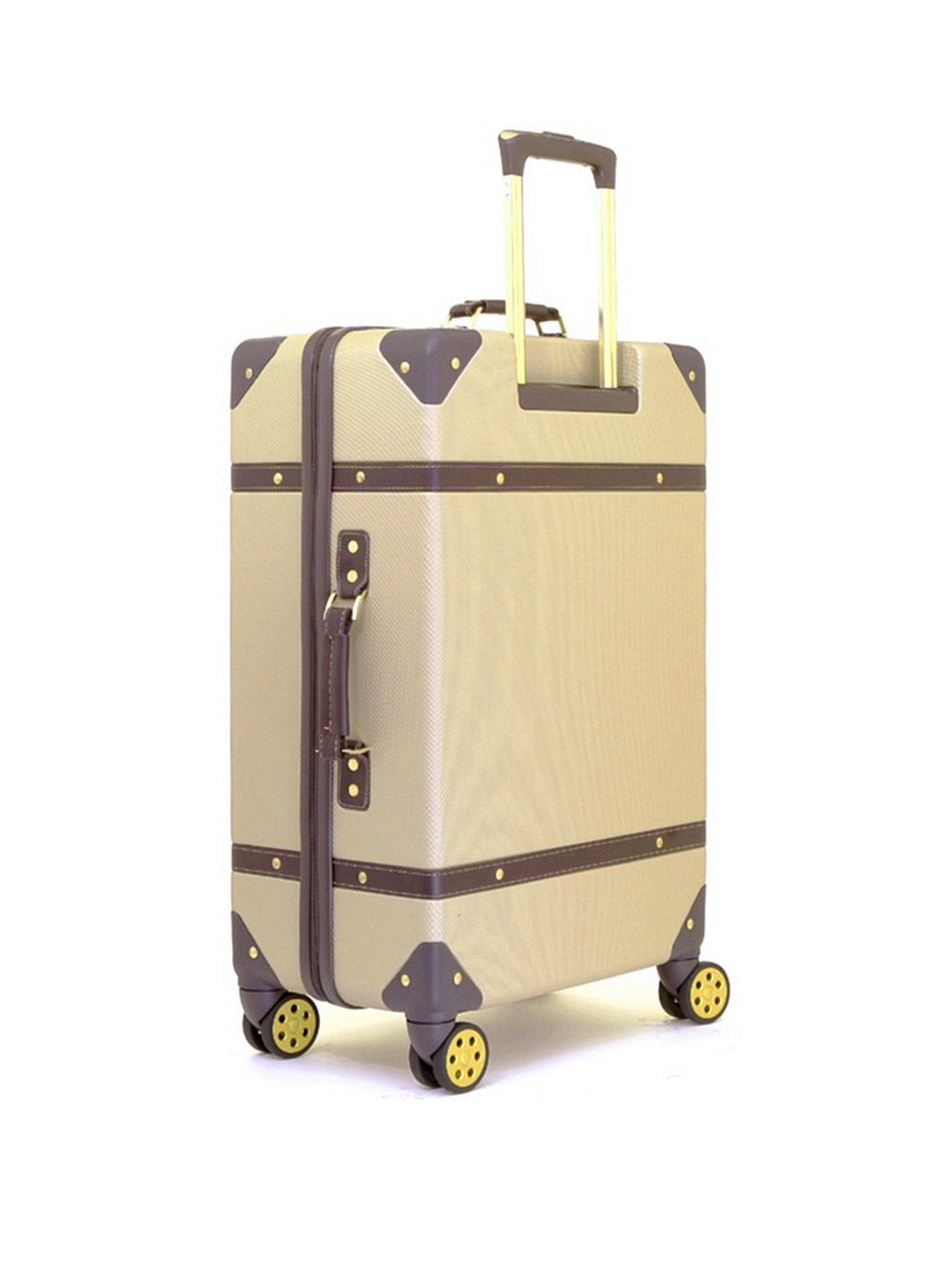 Image 2 of 6 of Rock Luggage Vintage 8 Wheel Retro Style Hardshell Medium Suitcase - Gold