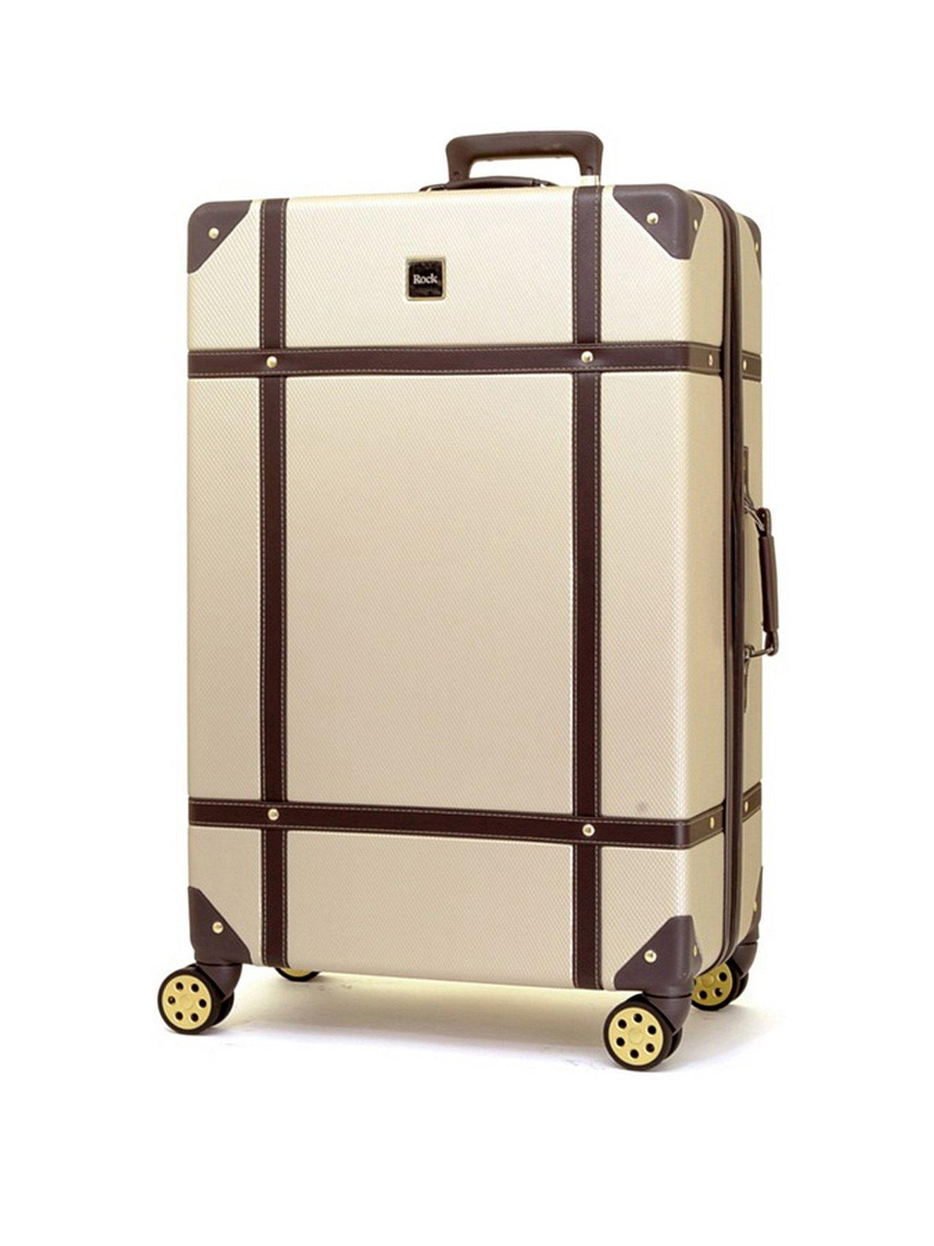 undefined Vintage 8 Wheel Retro Style Hardshell Large Suitcase - Gold
