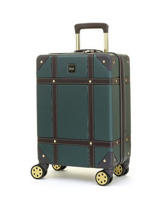 front image of rock-luggage-vintage-8-wheel-retro-style-hardshell-cabin-suitcase-emerald-green