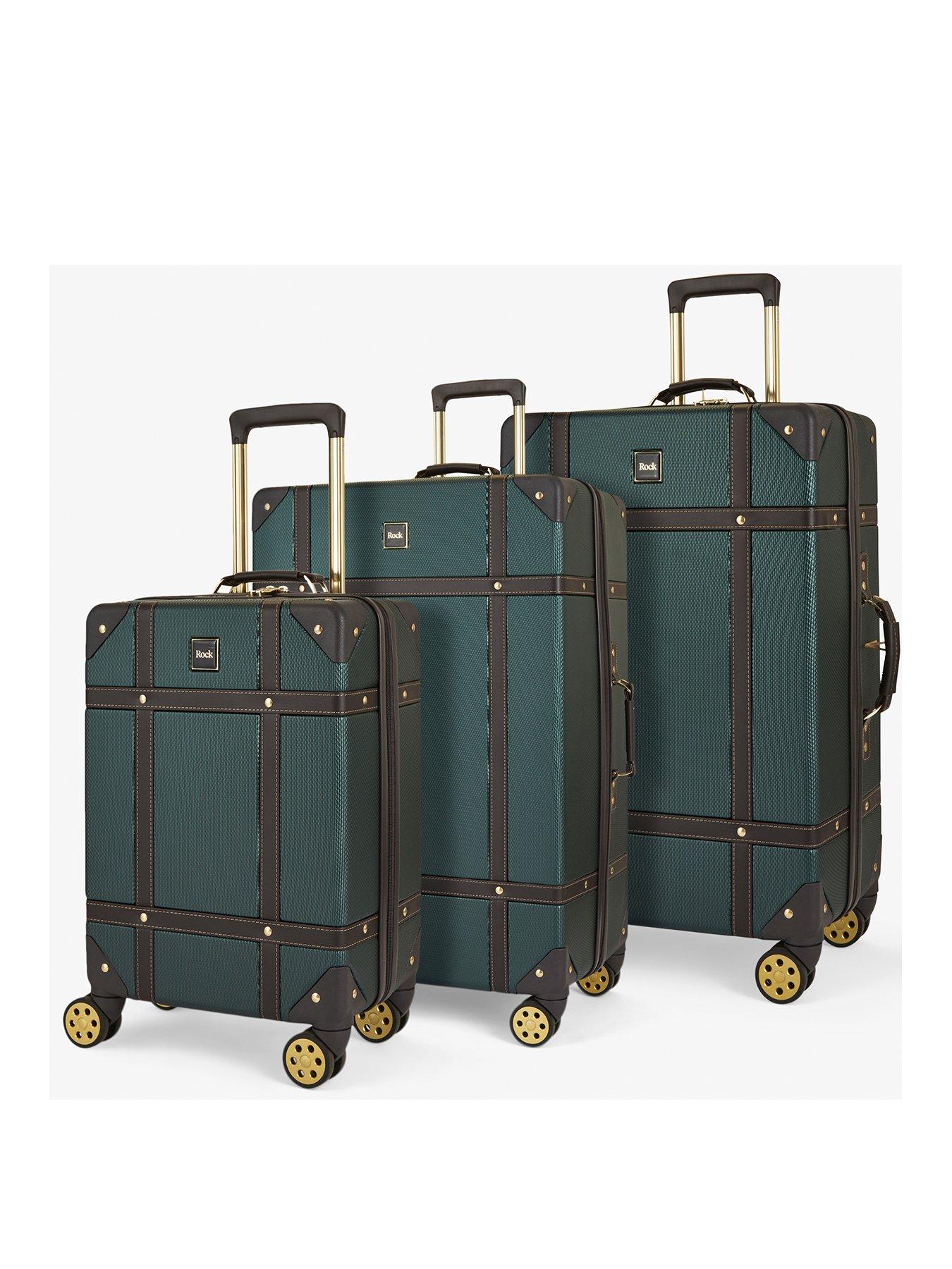 Rock Luggage Vintage 3 Piece Set Hardshell Retro Style 8 Wheel Spinner ...