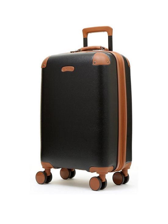 front image of rock-luggage-carnaby-8-wheel-hardshell-cabin-suitcase-black