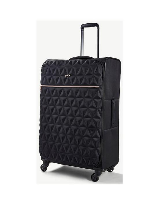 front image of rock-luggage-jewel-4-wheel-soft-large-suitcase-black