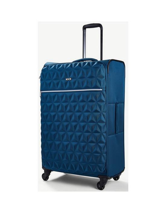 front image of rock-luggage-jewel-4-wheel-soft-large-suitcase-blue