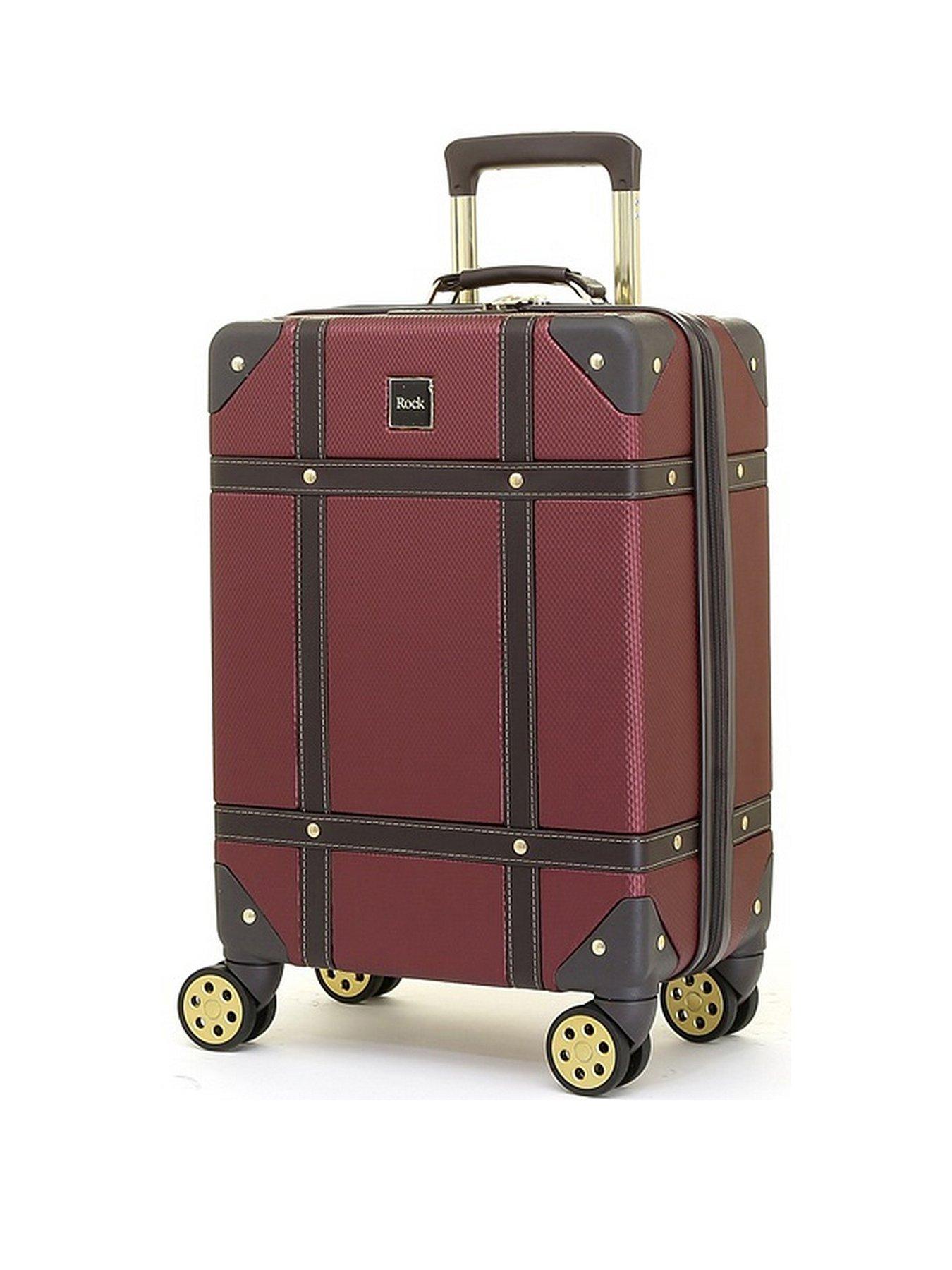 undefined Vintage 8 Wheel Retro Style Hardshell Cabin Suitcase - Burgundy